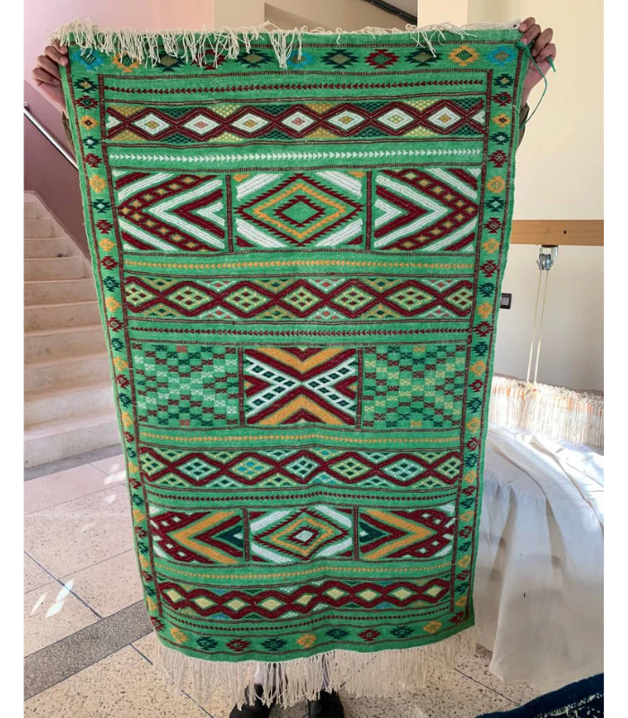 Moroccan Hanbel Wool Rug, 3 ft 3 in × 4 ft 11 in, Sage Green Multi-Color - Image 5