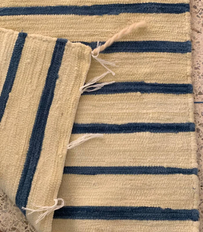 Moroccan Hanbel Wool Rug, 3 ft 3 in × 4 ft 11 in, Beige & Navy - Image 5