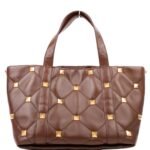 Valentino Roman Stud Leather Tote Brown | Brown and Gold