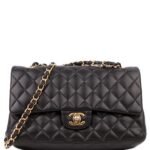 Pre-Owned Chanel Classic Flap Medium Lambskin RFID Black | Black and Gold