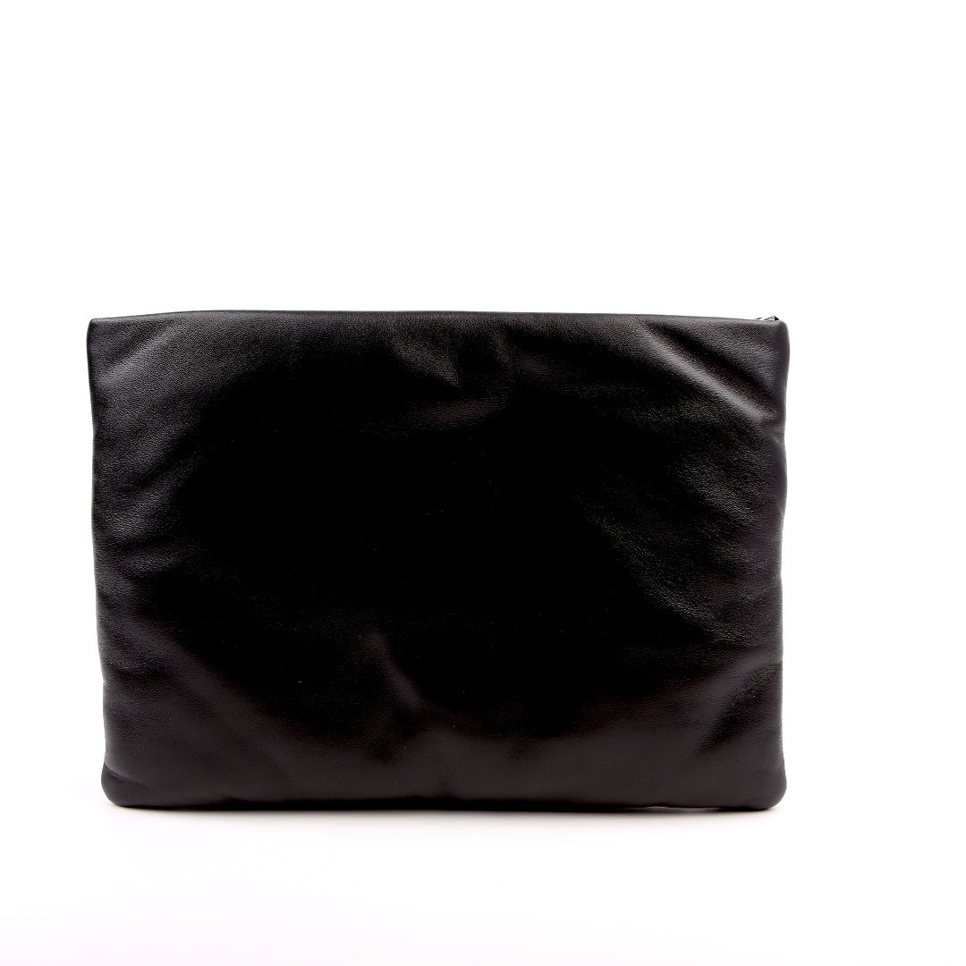 Saint Laurent Large Puffy Pouch in black lambskin, back elevation