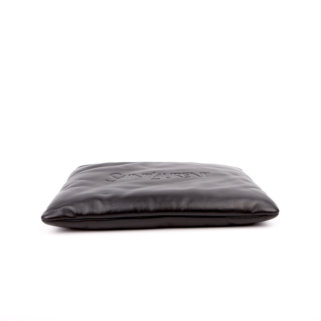 Saint Laurent Large Puffy Pouch in black lambskin, side profile