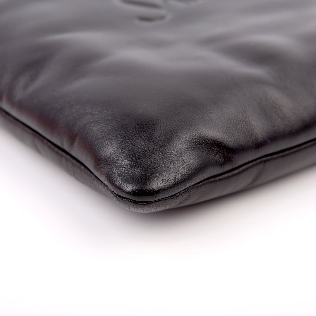 Saint Laurent Large Puffy Pouch in black lambskin, base and structure