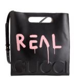 Pre-Owned Gucci 414476 Ghost Medium Extra Large Tote | Black, Pink, and Gold