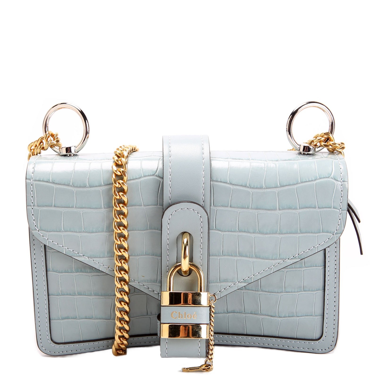 1785519328577QCCE3S2NB4XPXHBTDWPW.jpg Pre-Owned Chloe ABY Crocodile Embossed Chain Shoulder Bag | Gray Teal - Image 1