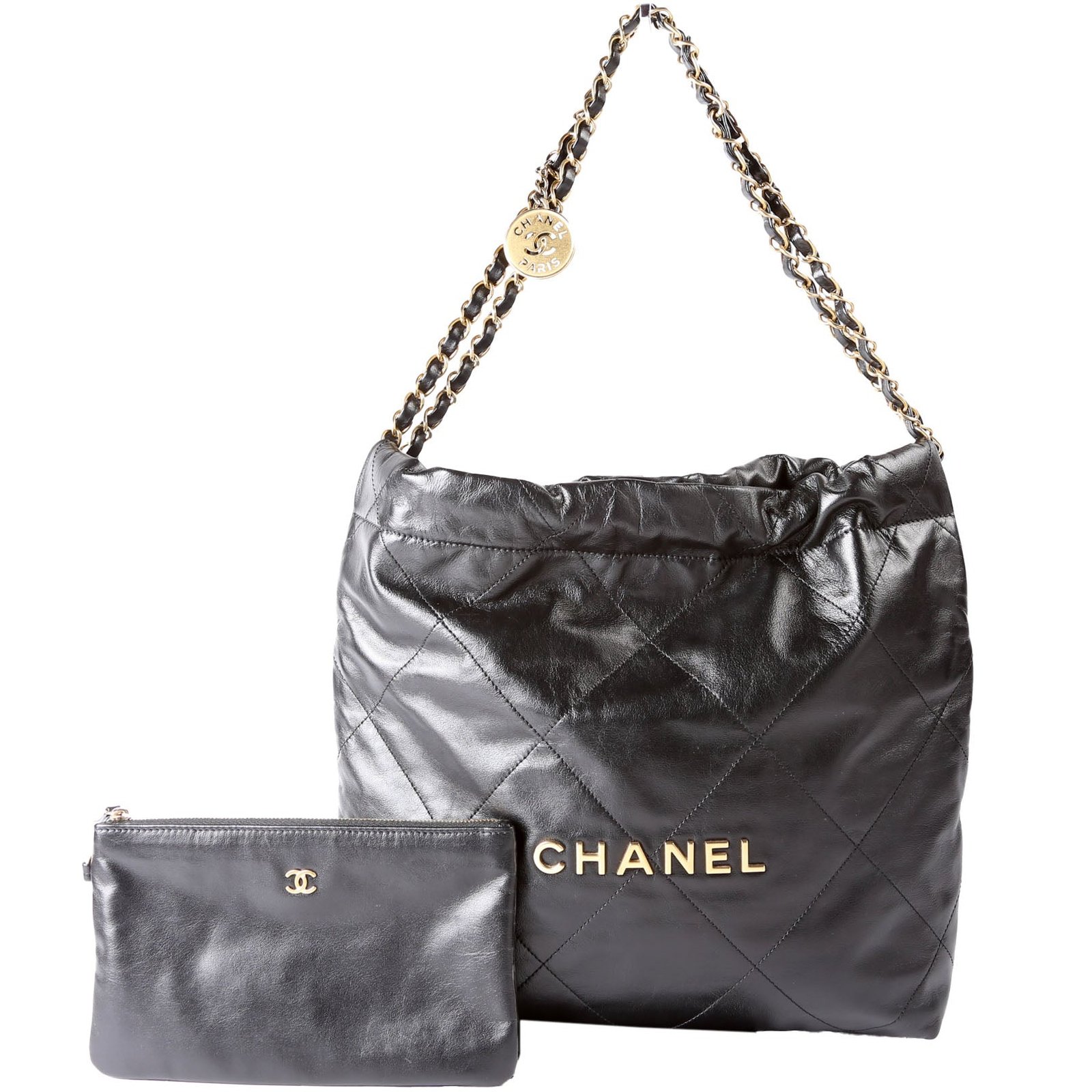 1786397682845YJPB4P7LV9ZZ45SZHEA5.jpg Pre-Owned Chanel 22 Quilted Small Hobo RFID | Black and Gold - Image 1