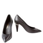 Pre-Owned Chanel CC Pearl Pointed Toe Pumps Size 36.5 Black | Black, White