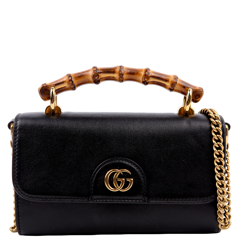 178731714468703MK5B334G0U37M1RJ88.png Pre-Owned Gucci 675795 Mini Diane Top Handle Crossbody Black | Black and Gold - Image 1