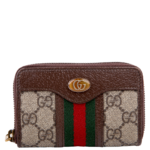 Pre-Owned Gucci 597613 GG Supreme Zip Around Card Case | Brown