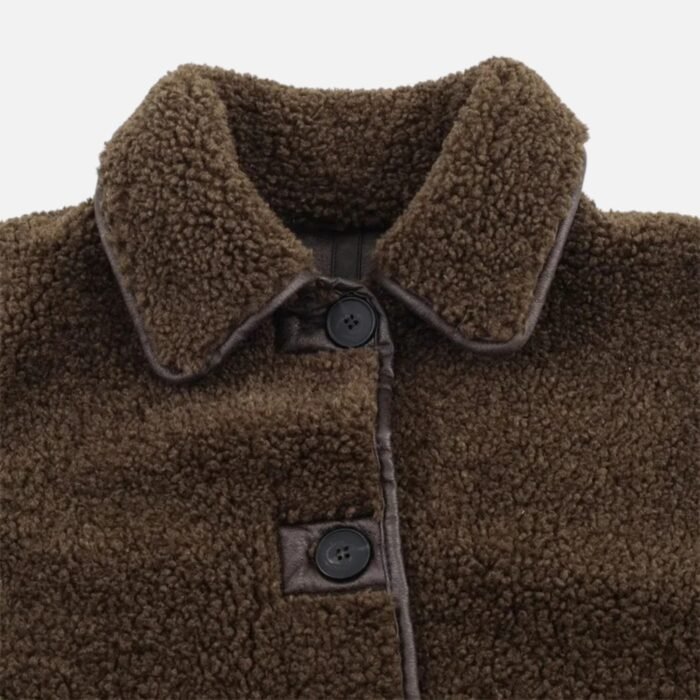 Women's Brown Teddy Jacket – Collared Sherpa Fleece Jacket