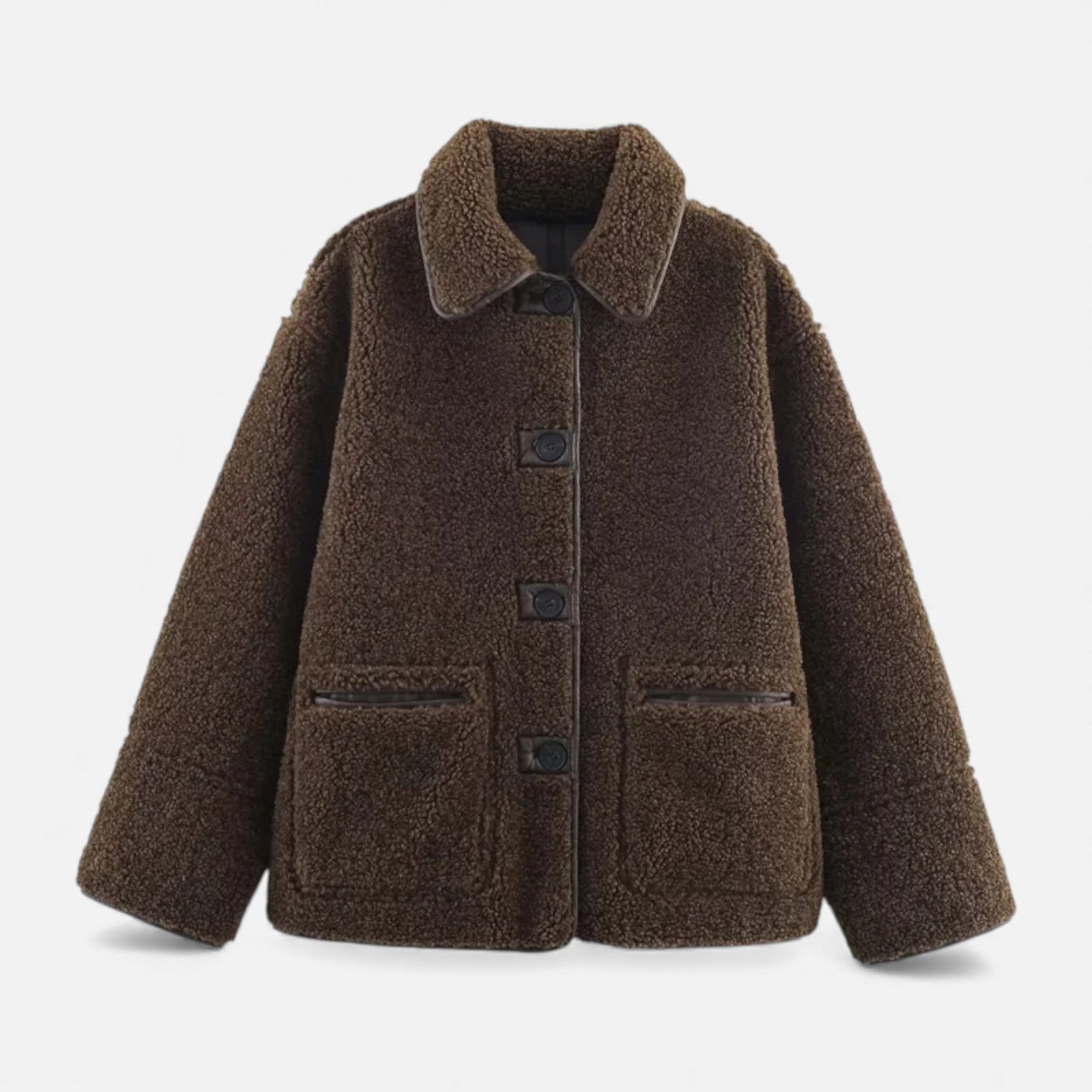 Women's Brown Teddy Jacket – Collared Sherpa Fleece Jacket