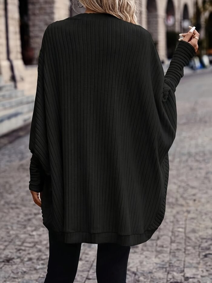 Women's Open-Front Ribbed Cardigan – Relaxed Drape Long Sleeve Cardigan | Odette
