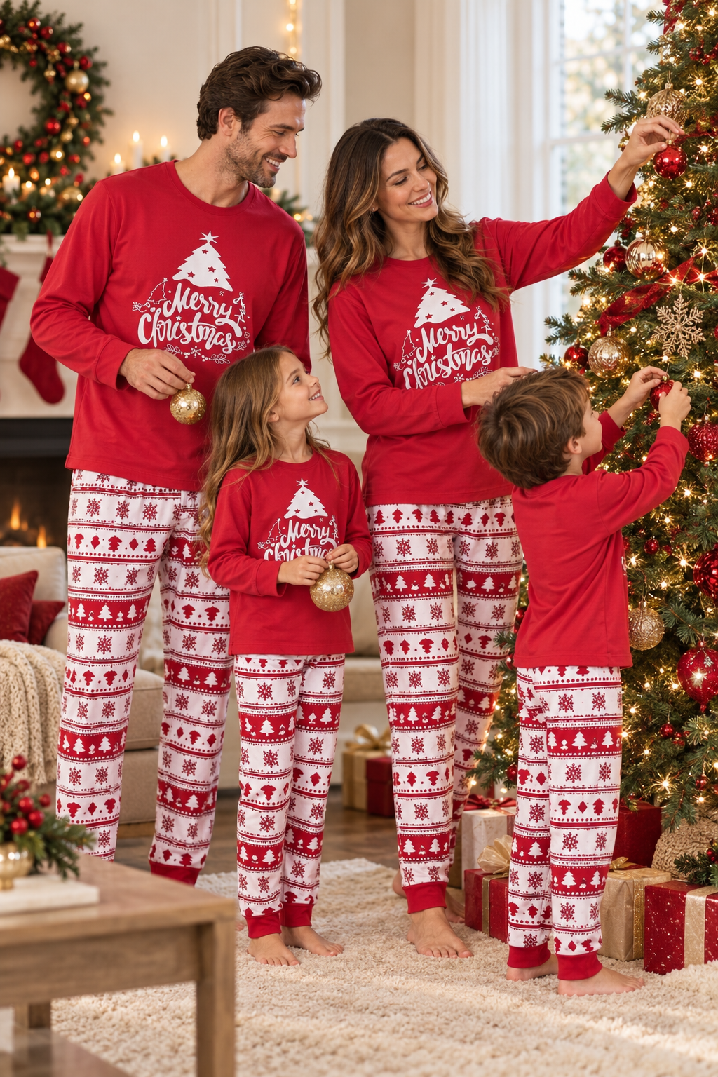 Matching Family Christmas Pajamas – Green & Red Sets for Adults & Kids