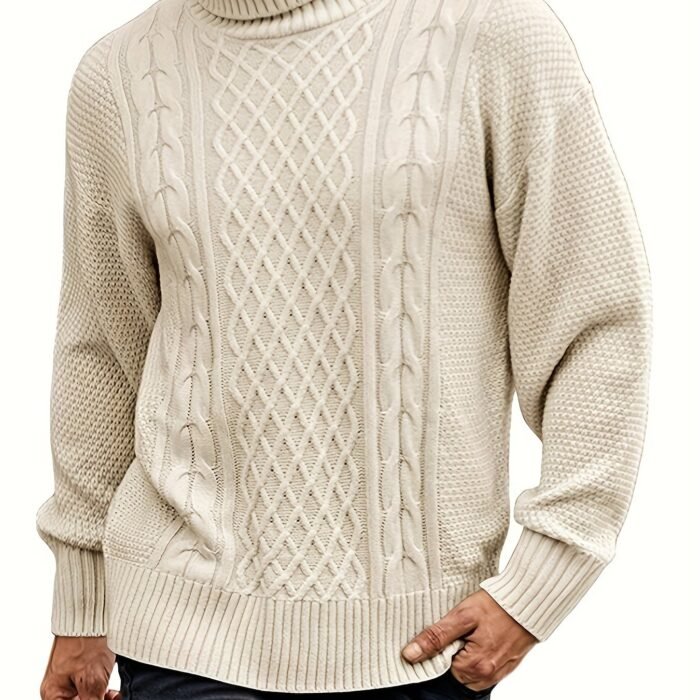 Men's Cable Knit Turtleneck Sweater – Classic Chunky Knit Pullover | Ambrose