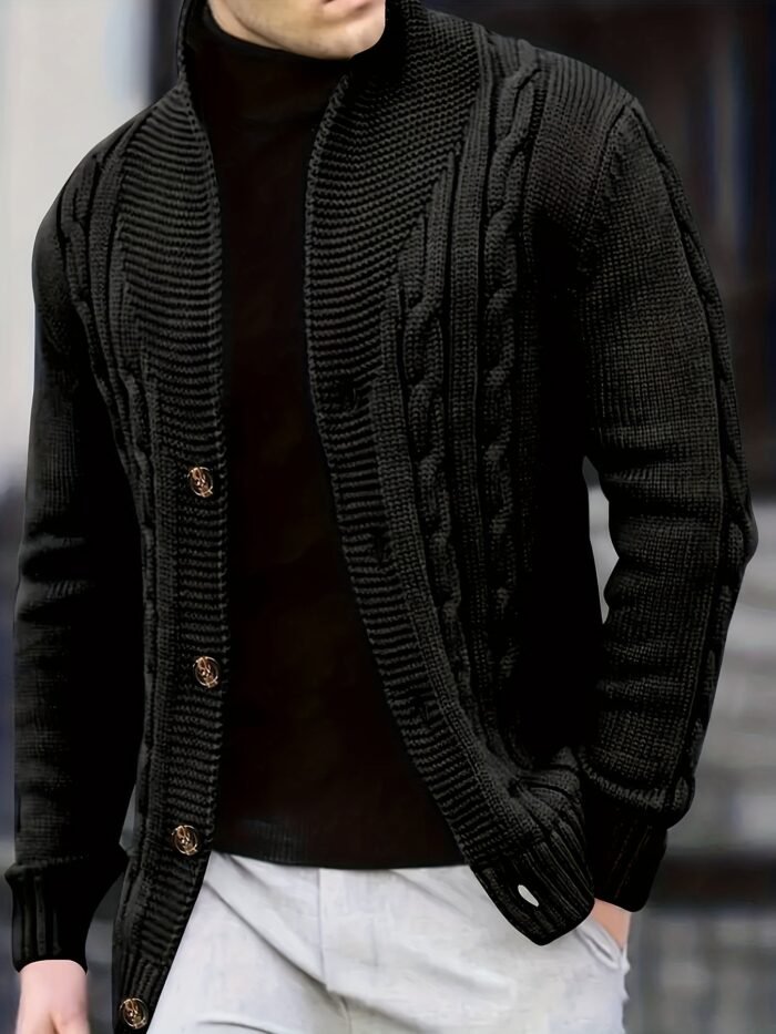 Men's Cable Knit Cardigan – Button Front Long Sleeve Sweater | Trevor