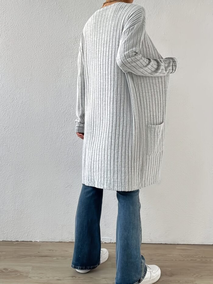 Women's Long Open-Front Cardigan – Ribbed Knit Longline Sweater | Ophelia