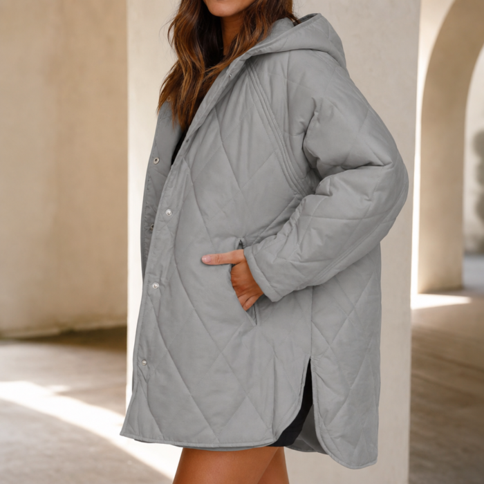 Women's Diamond Quilted Parka – Hooded Padded Winter Jacket