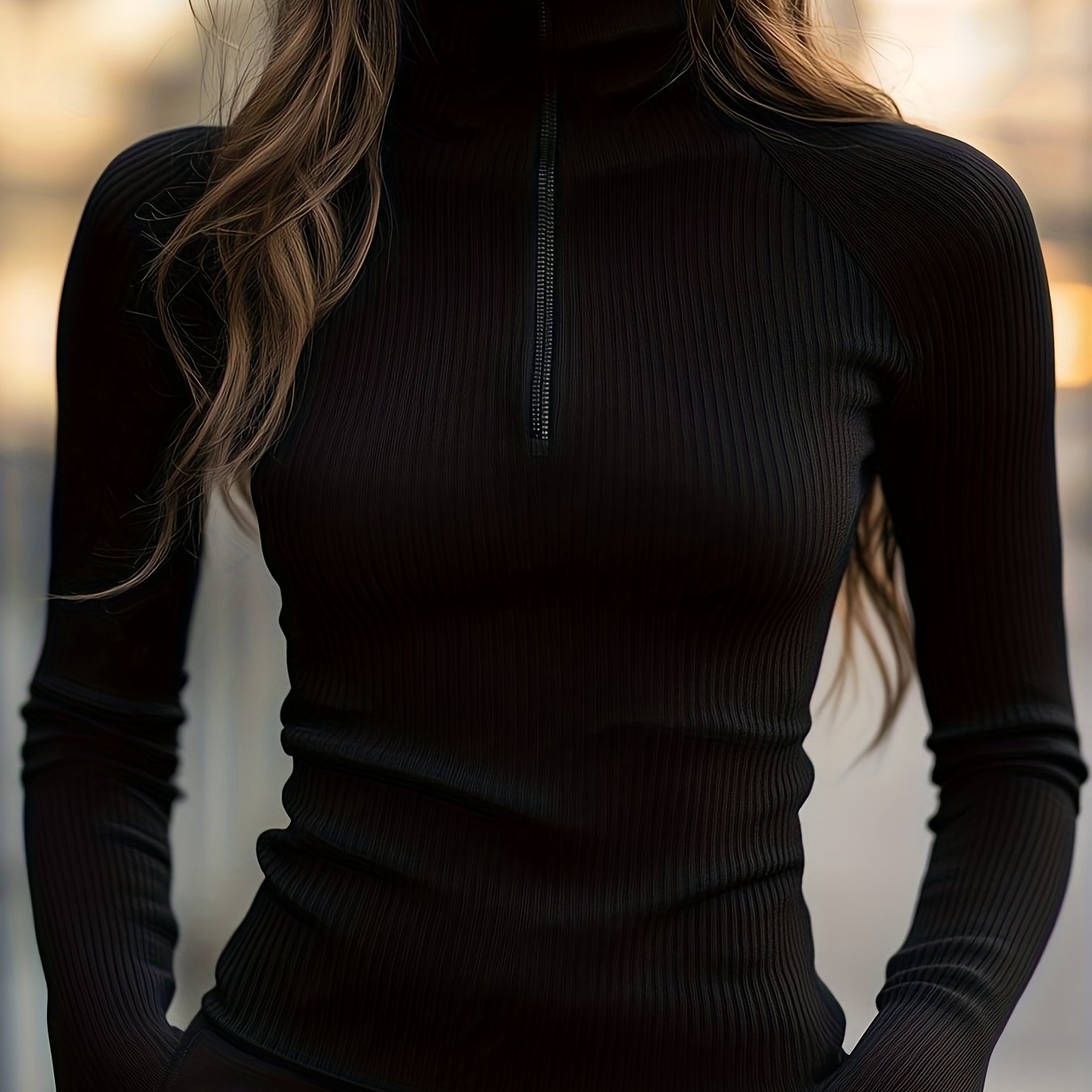 Women's Half-Zip High Neck Top – Slim Fit Long Sleeve Top | Sadie