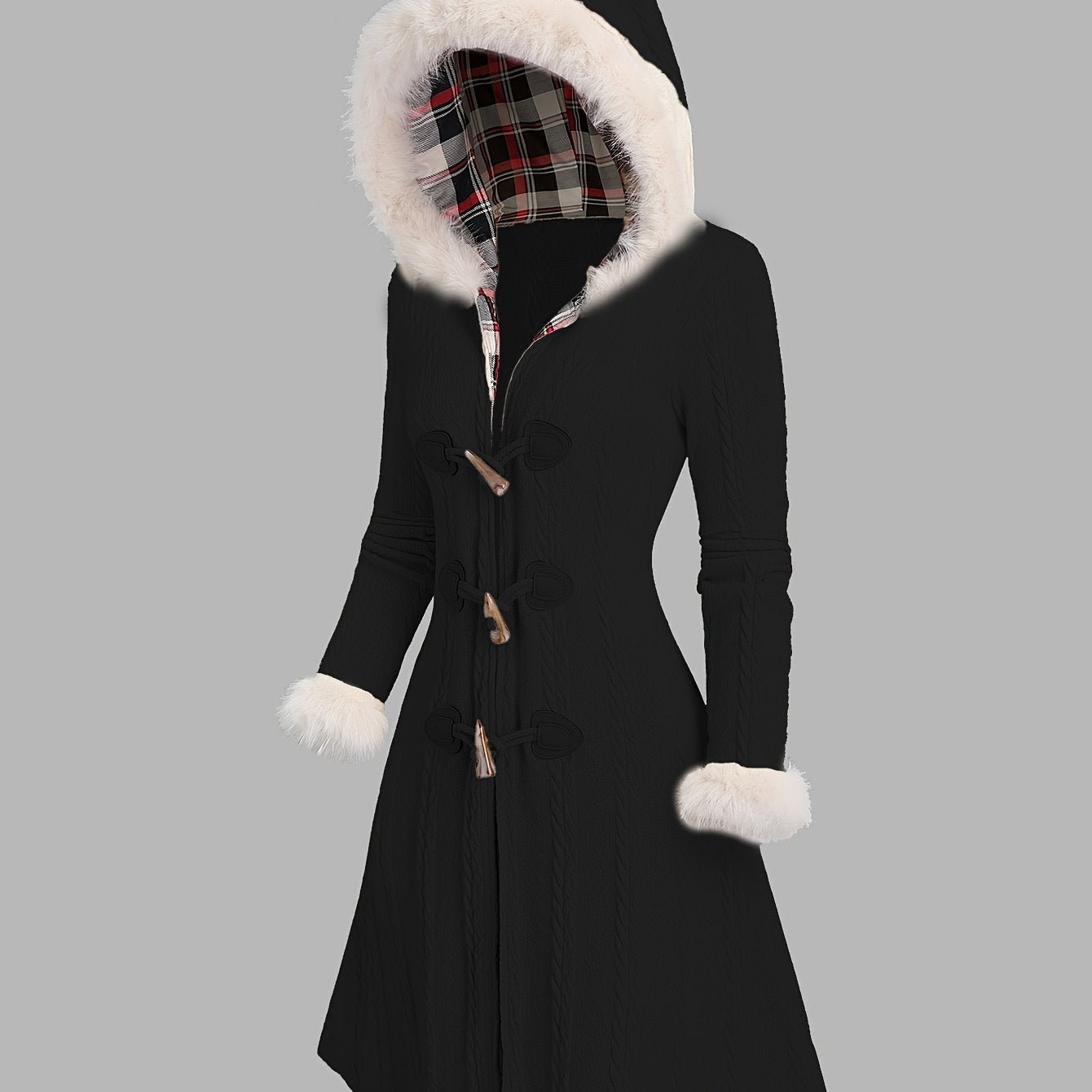 Women's Longline Hooded Coat – Fur-Trim Hood Warm Winter Coat | Nadia