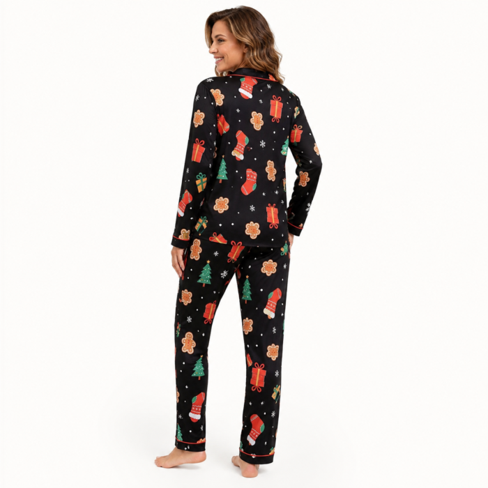 Christmas Pajama Set for Women, Long Sleeve with Turn-Down Collar