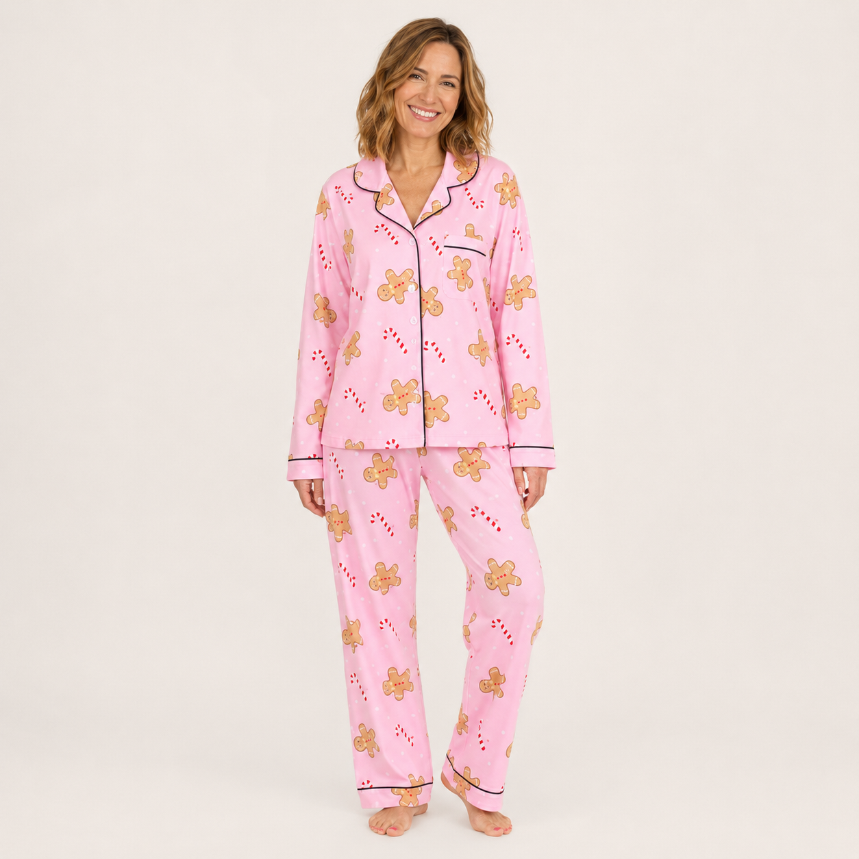 Women's Gingerbread Christmas Pajama Set, Long Sleeve
