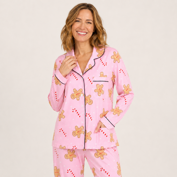 Women's Gingerbread Christmas Pajama Set, Long Sleeve