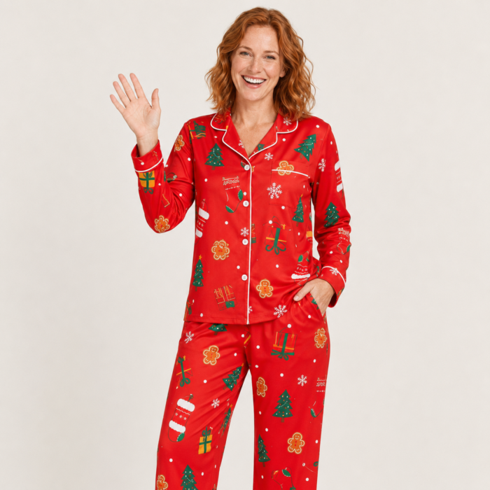 Women's Christmas Tree Pajama Set – Soft Stretch Knit Top & Pants