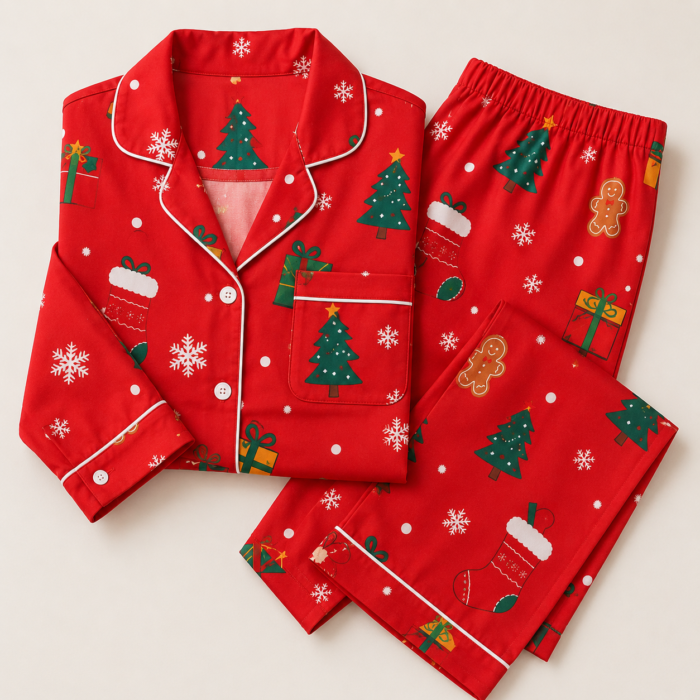 Women's Christmas Tree Pajama Set – Soft Stretch Knit Top & Pants