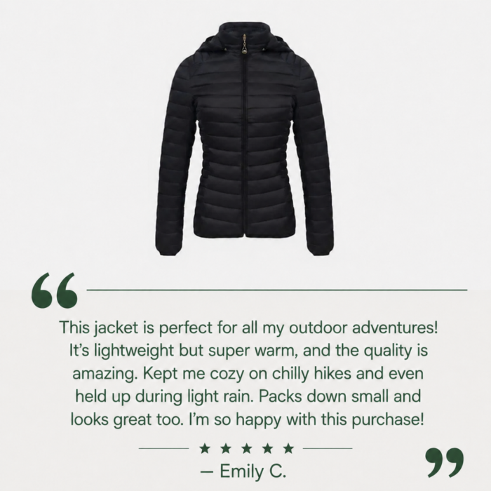 Women's Lightweight Down Puffer Jacket – Insulated Quilted Winter Jacket