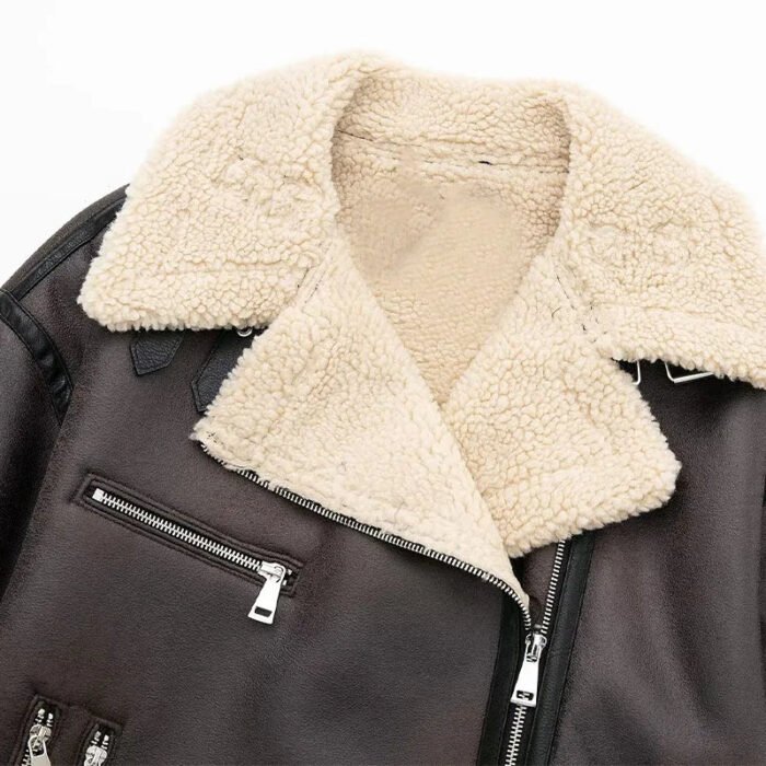 Women's Brown Aviator Jacket – Belted Faux Shearling Winter Jacket