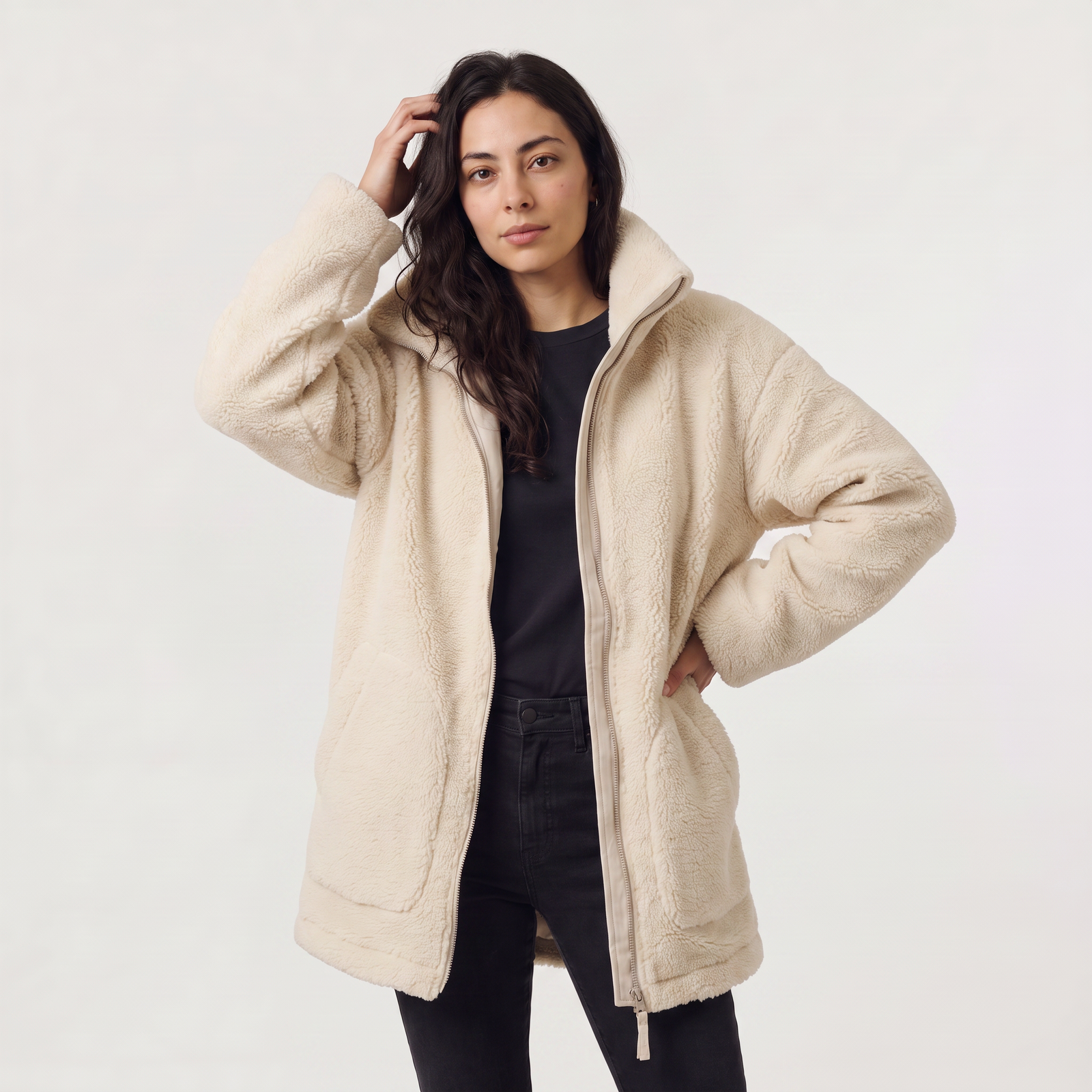Women's Teddy Fleece Jacket – Sherpa Zip-Up Jacket with Pockets