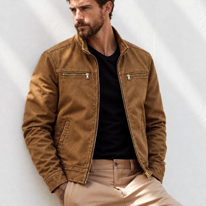 Men's Washed Cotton Field Jacket – Stand Collar Utility Jacket | Easton