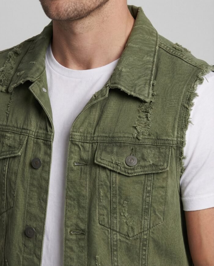 Men's Distressed Denim Vest – Button Front Sleeveless Waistcoat