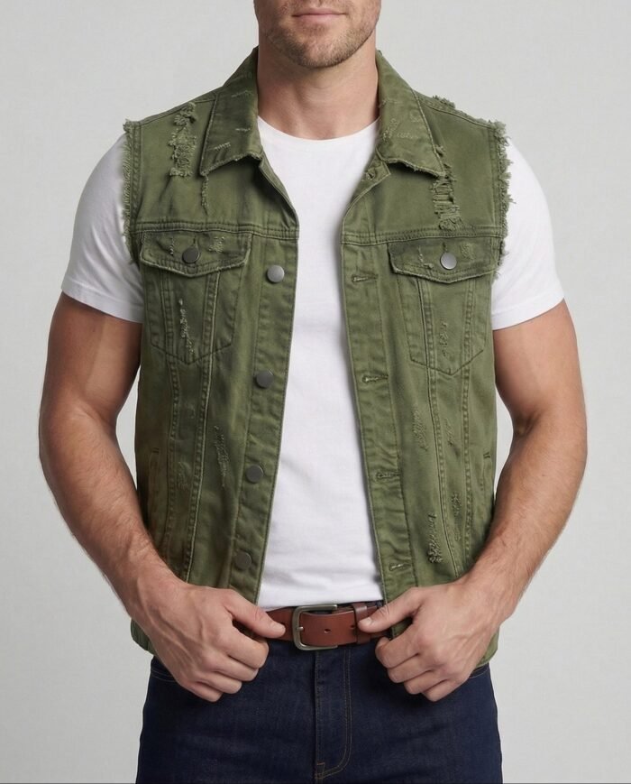 Men's Distressed Denim Vest – Button Front Sleeveless Waistcoat