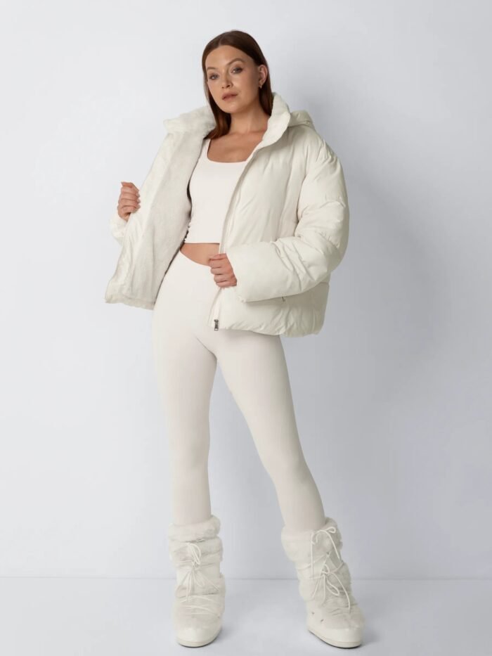 Women's Short Quilted Puffer Jacket – Detachable Hood with Faux Fur Trim