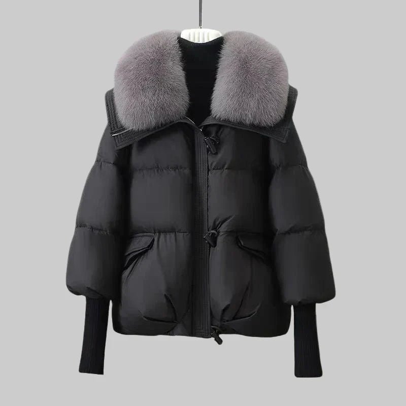 Women's Puffer Coat with Faux Fur Collar – Warm Quilted Winter Jacket | Indi