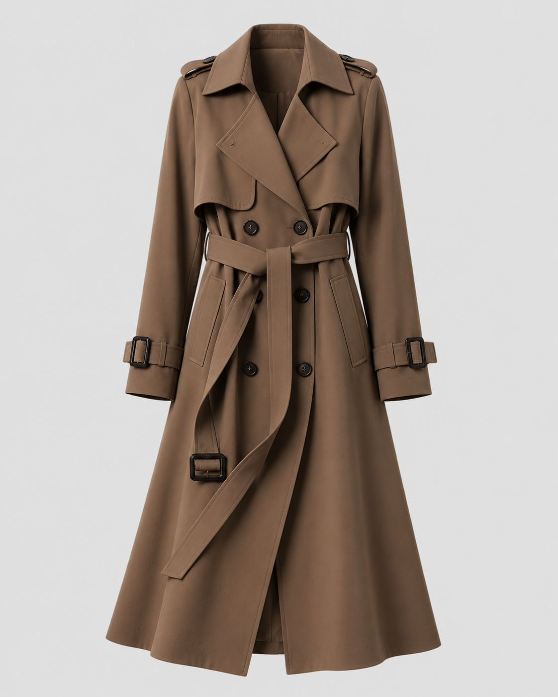 Women's Long Belted Trench Coat – Lapel Collar Classic Longline Coat