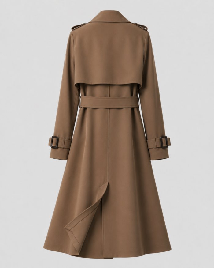 Women's Long Belted Trench Coat – Lapel Collar Classic Longline Coat