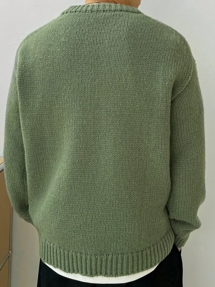 Men's Drop-Shoulder Knit Sweater – Relaxed Fit Crew Neck Pullover | Miles