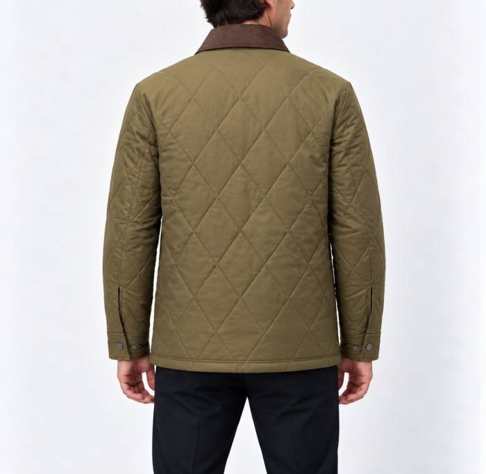 Men's Diamond Quilted Jacket – Corduroy Collar Button Front Jacket