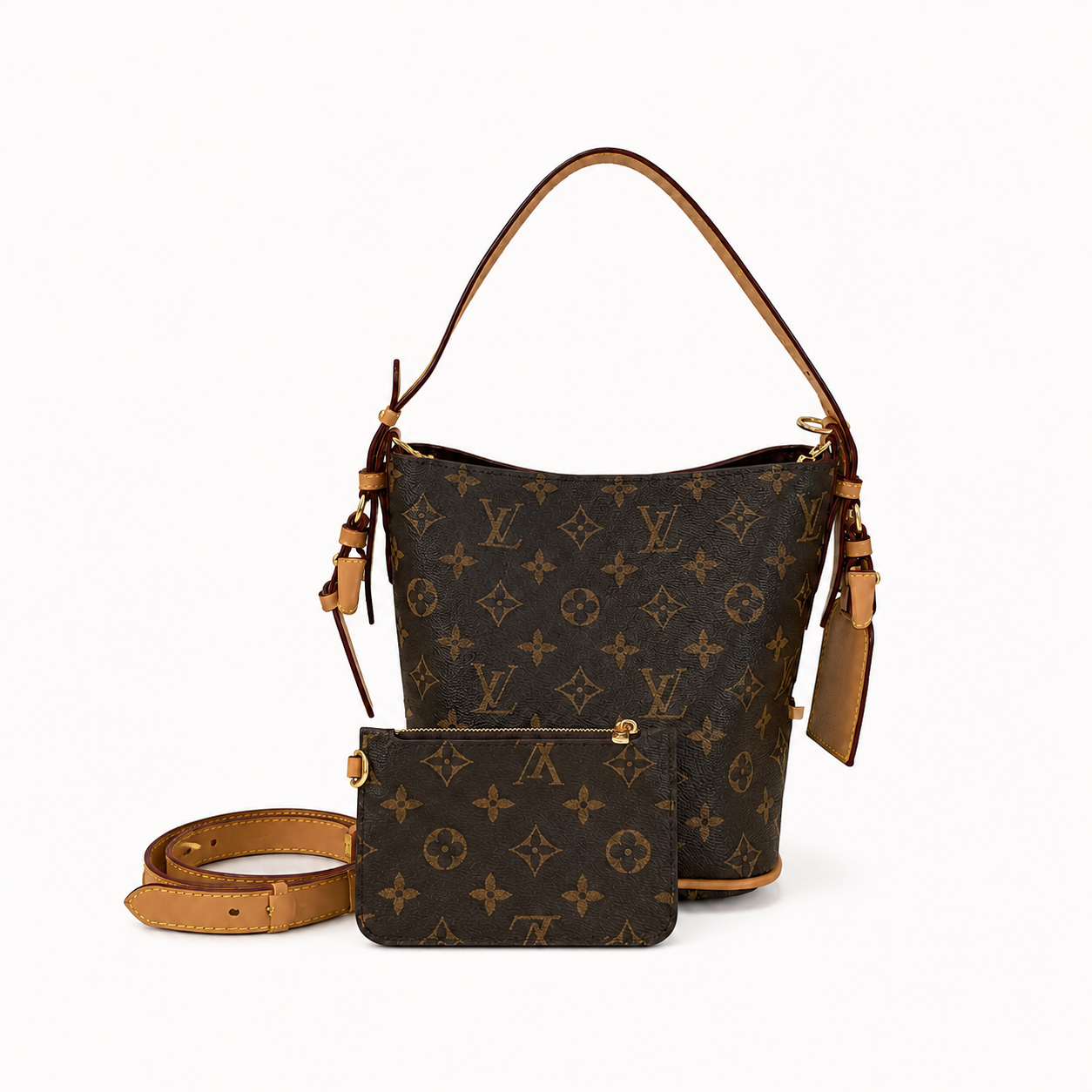 cbad5b39-5008-4ba1-bd14-5cf8e12b39c2.png Leather Monogram Bucket Mini Pouch Bag - Image 1