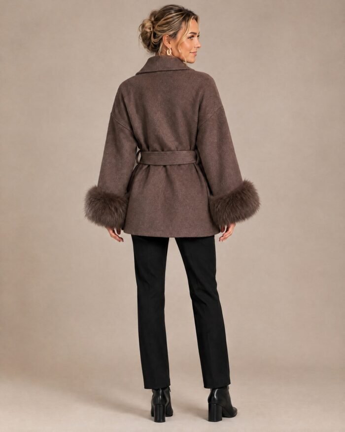 Celeste | Women's Belted Wrap Coat with Fur Cuffs