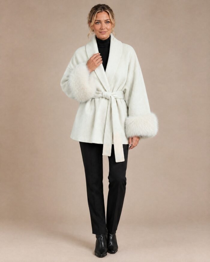 Celeste | Women's Belted Wrap Coat with Fur Cuffs
