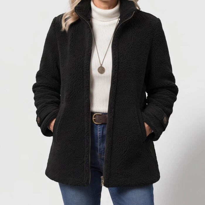 Women's Full-Zip Fleece Jacket – Stand Collar Relaxed Fit Jacket with Pockets | Owen