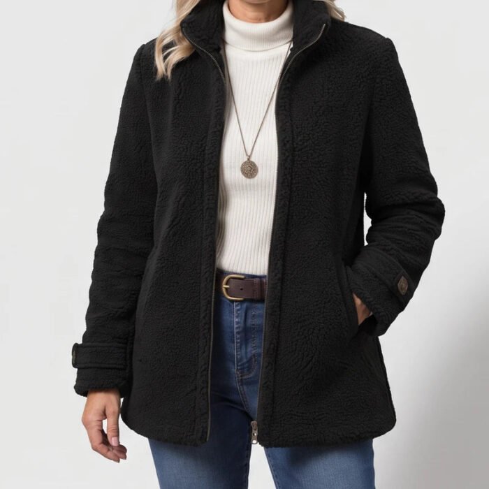 Women's Full-Zip Fleece Jacket – Stand Collar Relaxed Fit Jacket with Pockets | Owen