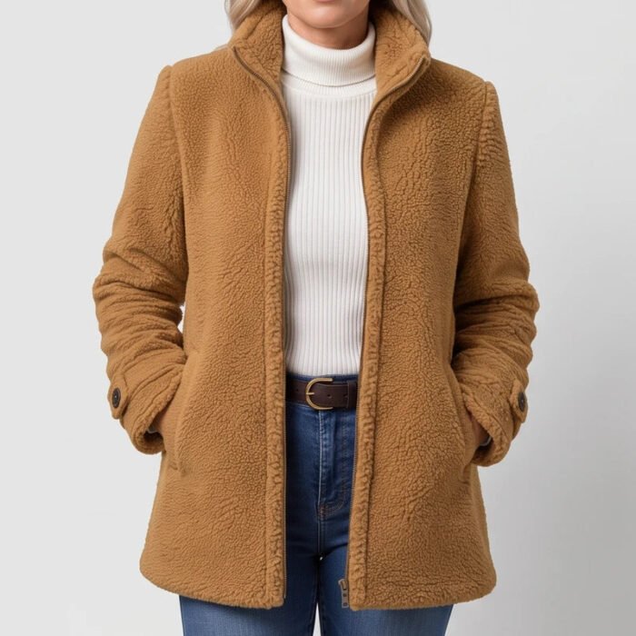 Women's Full-Zip Fleece Jacket – Stand Collar Relaxed Fit Jacket with Pockets | Owen