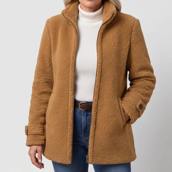 Women's Full-Zip Fleece Jacket – Stand Collar Relaxed Fit Jacket with Pockets | Owen