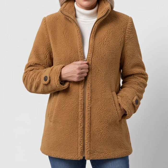 Women's Full-Zip Fleece Jacket – Stand Collar Relaxed Fit Jacket with Pockets | Owen