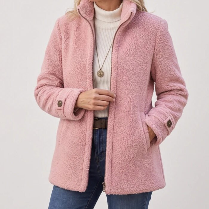 Women's Full-Zip Fleece Jacket – Stand Collar Relaxed Fit Jacket with Pockets | Owen