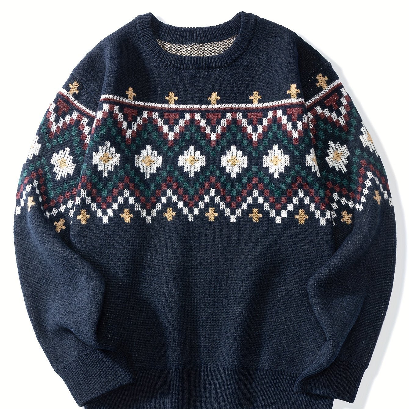 Men's Heritage Patterned Sweater – Crew Neck Knit Pullover | Rhys